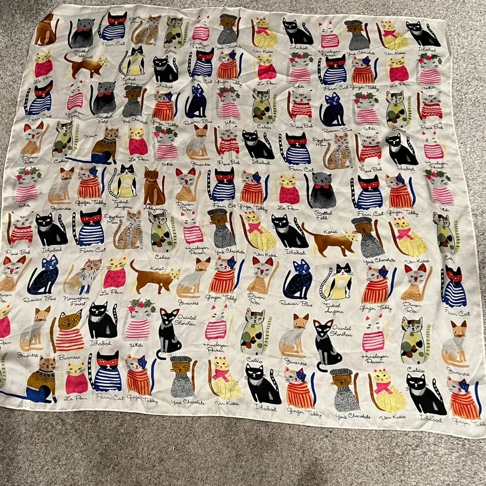 Colorful Cat Pattern scarf . Feels like silk. 35x35